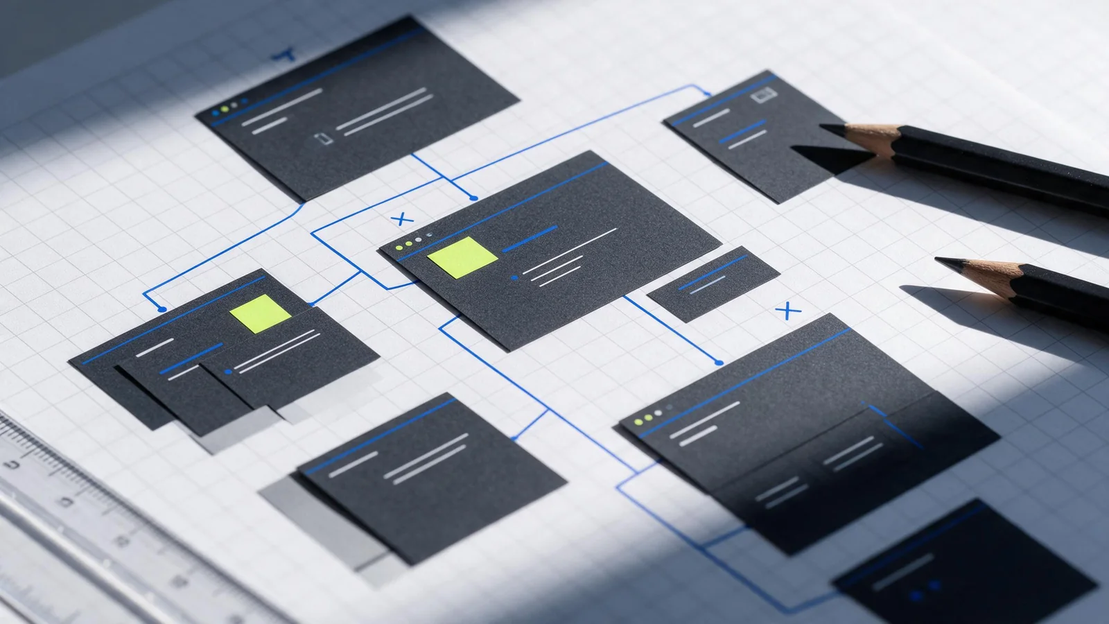 A technical site map with connected pages and a clear crawl path